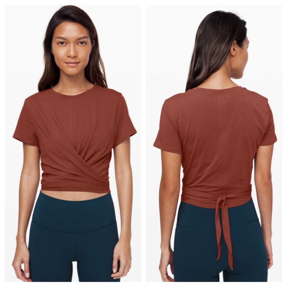 lululemon time to restore short sleeve wrap tee shirt